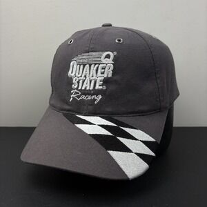 Vintage Quaker State Racing Charcoal Grey Checkered Flag Strapback Dad Hat Cap